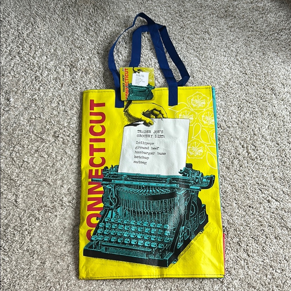 Trader Joe's Connecticut Yellow Typewriter Tote Bag - Connecticut